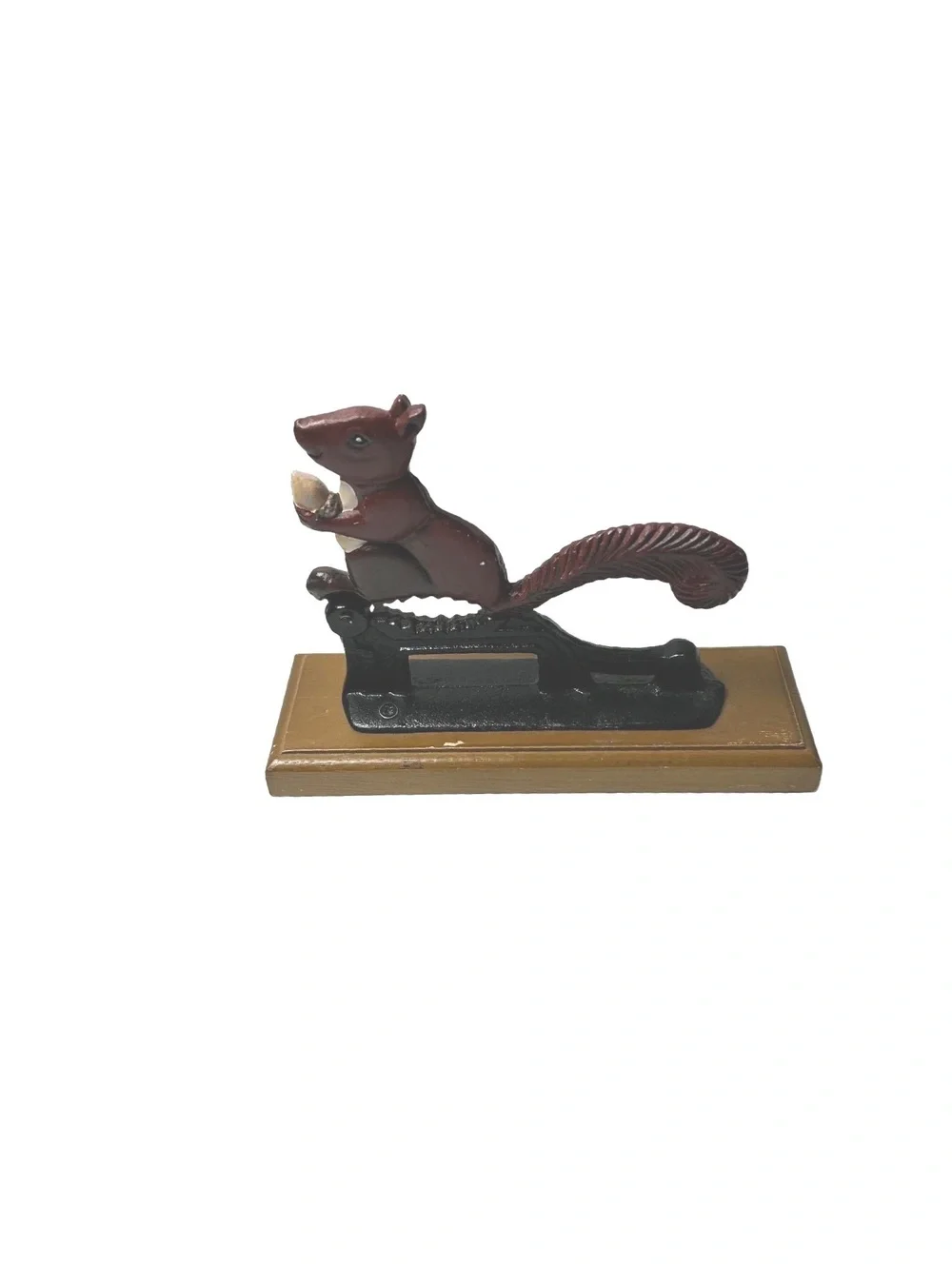 Vintage Cast Iron Squirrel Nutcracker on Wooden Base